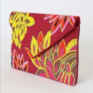 Beaded burgundy clutch